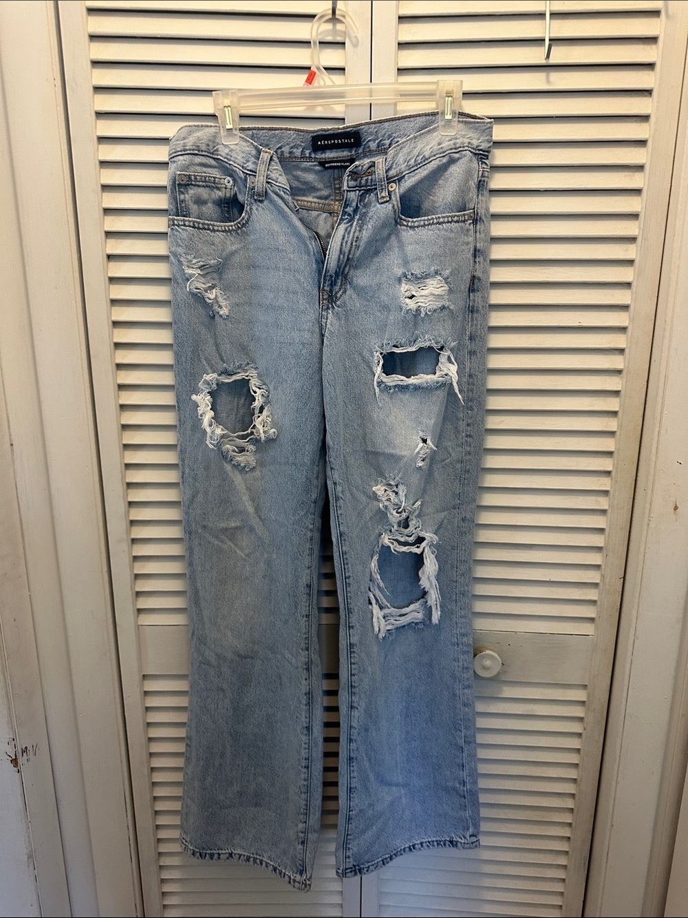 Aeropostale Light Blue Distressed Wide-Leg Jeans